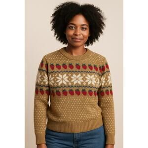 Vintage No Strings Attached Strawberry Print Fair Isle Sweater Size Medium